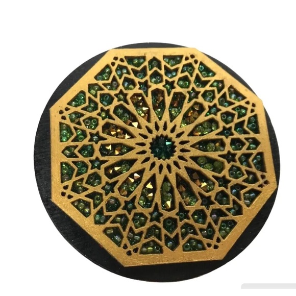 Moroccan Moorish decorative laser cut Wood Hand Beaded Coasters set of 6 - Picture 8 of 12